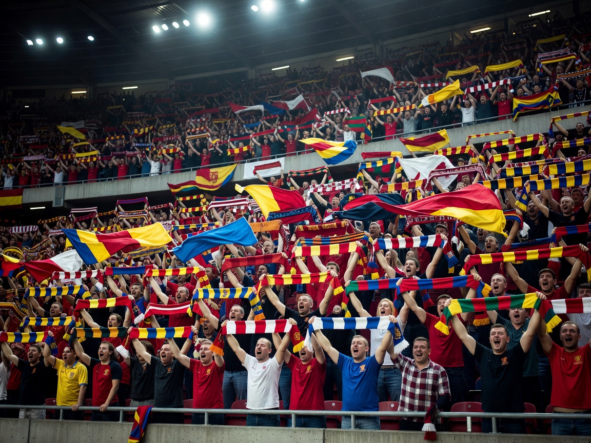 Supporters in the stands waving club scarves and banners