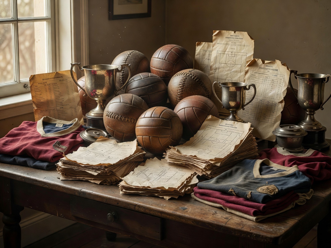 Vintage football memorabilia and historical club documents
